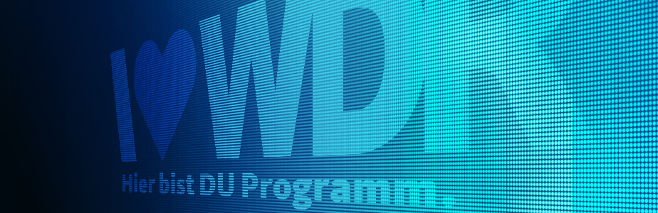 LED-Wand mit WDR Logo und Claim